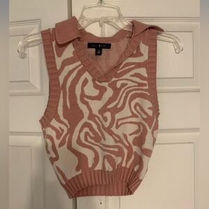 Blush Pink and White Knitted Collared Sweater